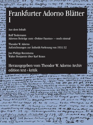 cover image of Frankfurter Adorno Blätter I